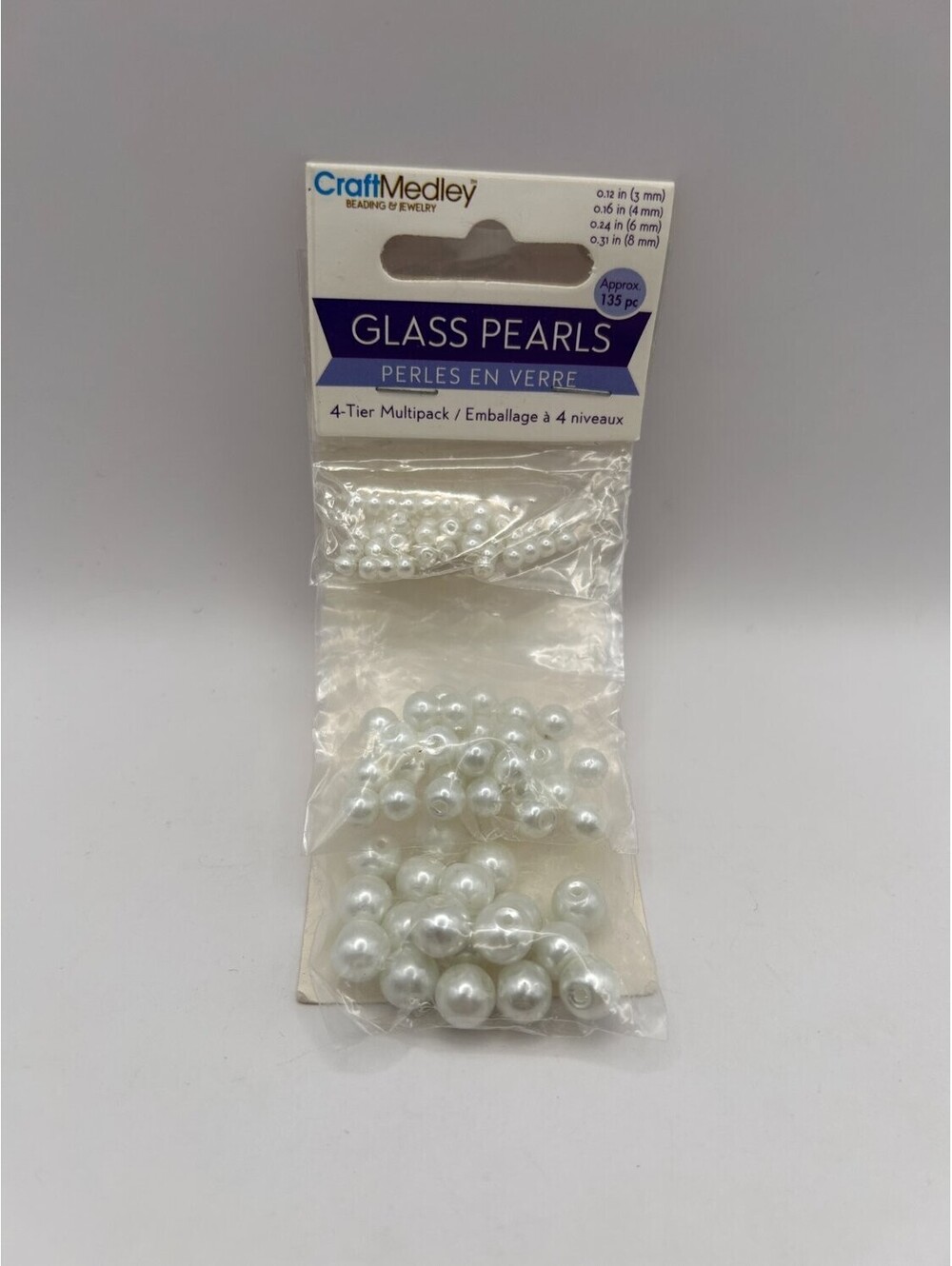 Craft Medley BD414B Glass Pearl Beads 3 Mm, 4 6 White Fired Construction New